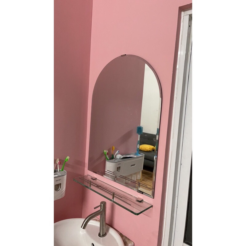 Gương soi nhà tắm, Combo Gương phòng tắm và kệ gương,Bộ gương soi kt 45x60 và kệ kiếng dài 50cm kèm pas ốc vít