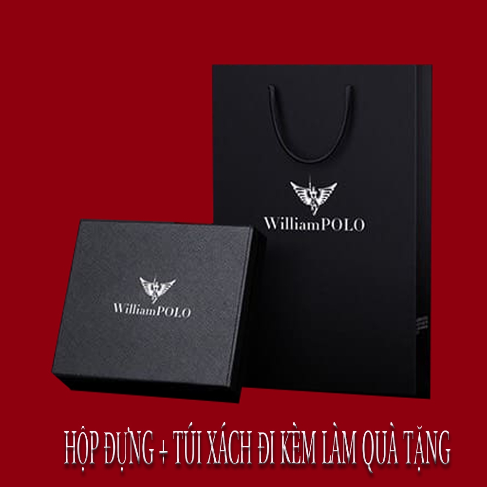 Ví da nam , Ví nam cao cấp full hộp Williampolo chất liệu da bò nguyên tấm V55