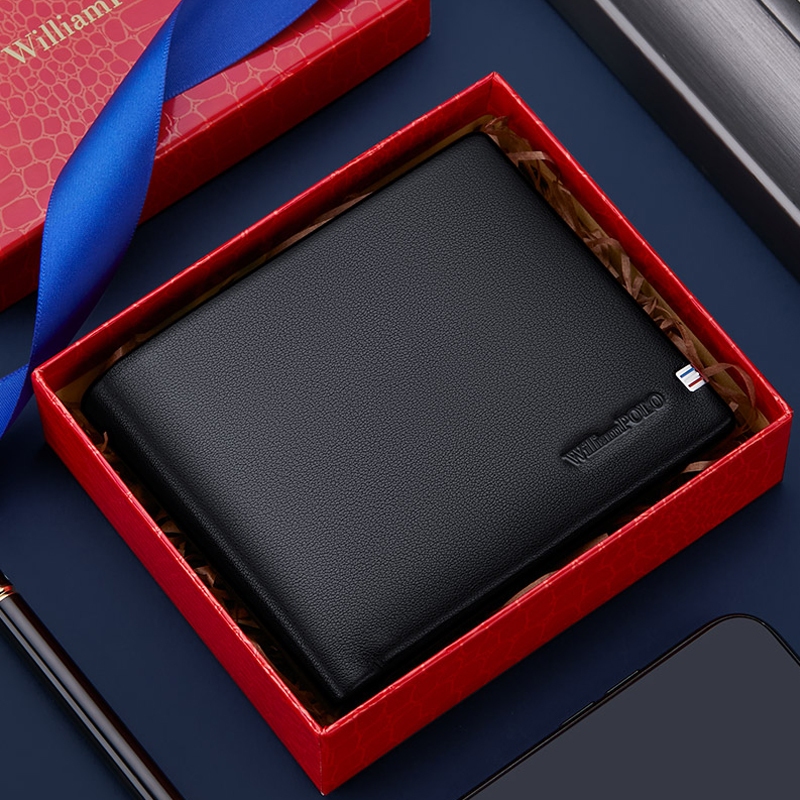 Ví da nam , Ví nam cao cấp full hộp Williampolo chất liệu da bò nguyên tấm V55
