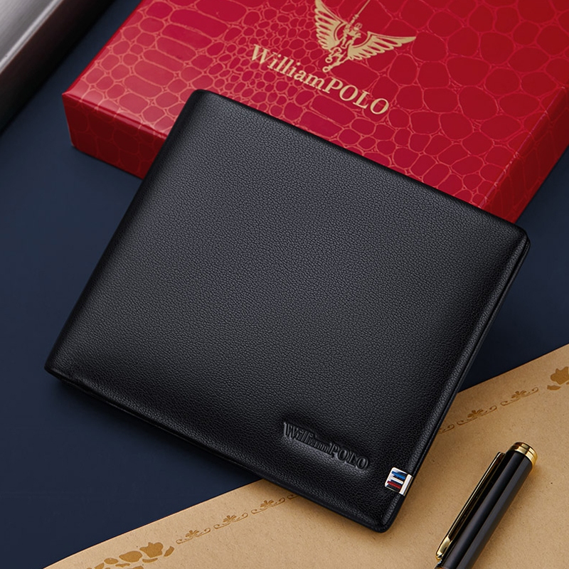 Ví da nam , Ví nam cao cấp full hộp Williampolo chất liệu da bò nguyên tấm V55