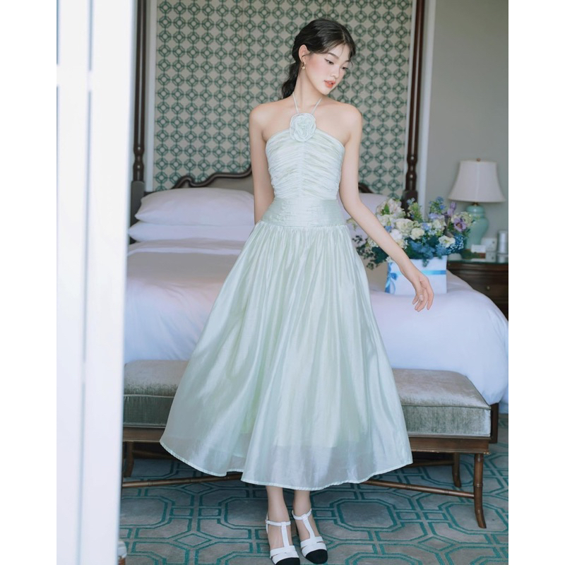 Chen.room Đầm xoè dáng Helen dài đính tag hoa tiểu thư nhẹ nhành