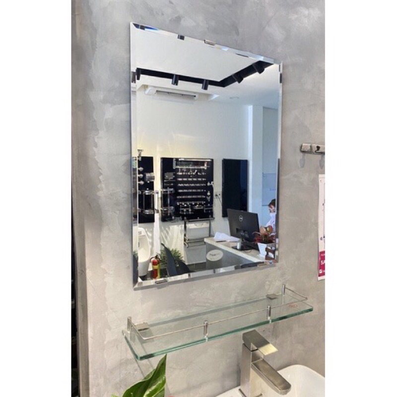 Gương soi nhà tắm, Combo Gương phòng tắm và kệ gương,Bộ gương soi kt 45x60 và kệ kiếng dài 50cm kèm pas ốc vít