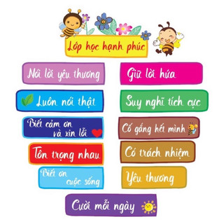 Trang trí lớp học hạnh phúc hình ong ép plastic sẵn băng keo dính tường