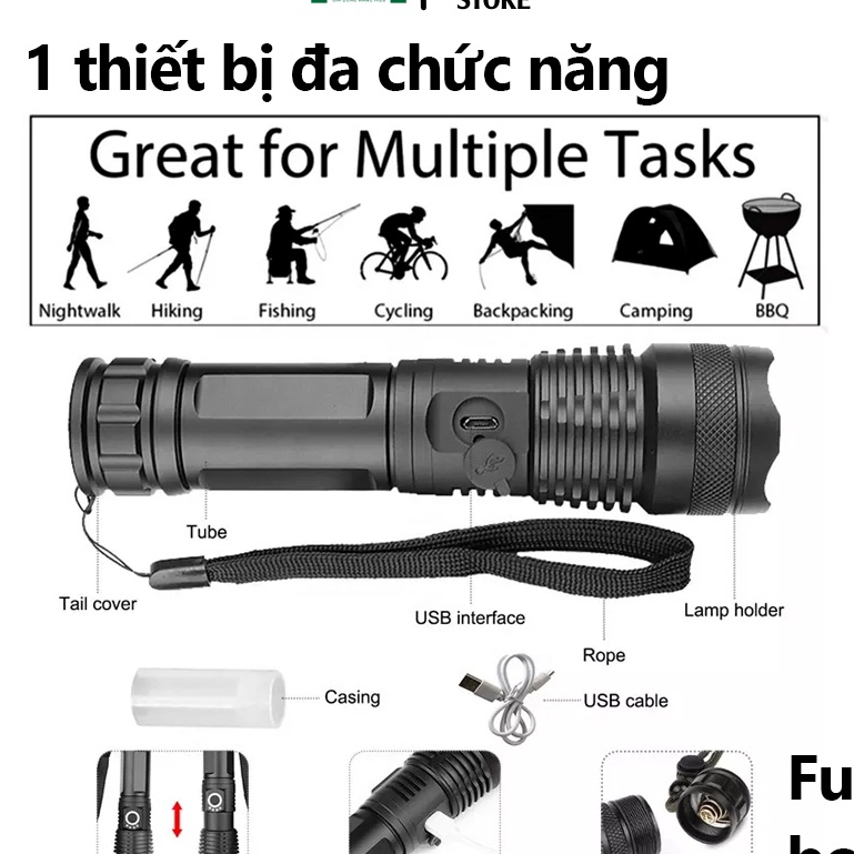 Đèn Pin Siêu Sáng Power style Pin Trâu 26650 Chính Hãng - Đèn Pin Cầm Tay 4 Chế Độ Bảo Hành 12 Tháng