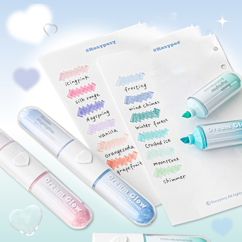 Bút Highlight ROSY POSY Chính Hãng Dạ Quang Hai Đầu 6 Màu Sắc Dùng Cho Học Sinh
