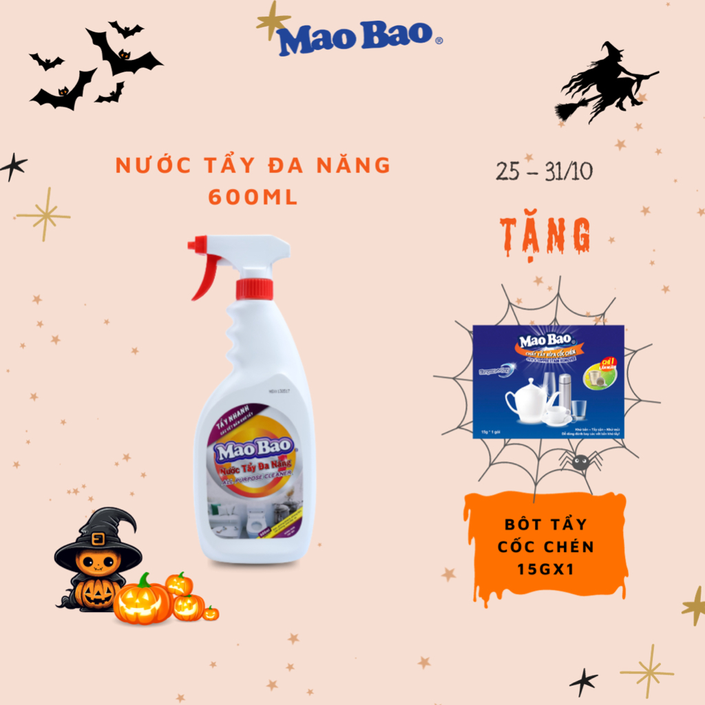 Nước Tẩy Đa Năng Mao Bao 600ml tẩy nhà bếp, tẩy vết ố, tẩy dầu mỡ, gỉ sét trên mặt kính, gạch men, mùi thơm tươi mát