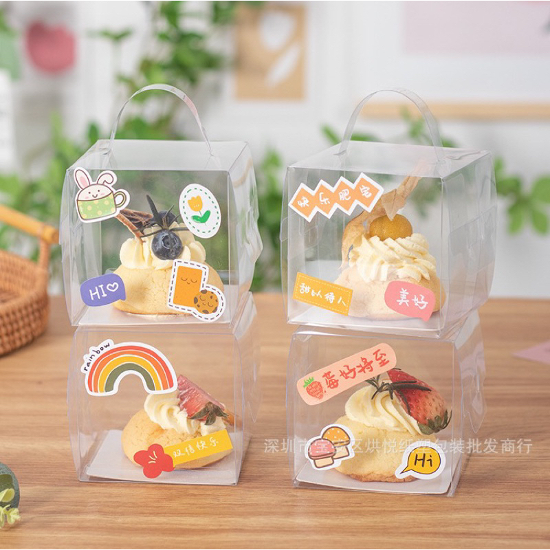 Hộp Mica  đựng bánh gato/ bánh sinh nhật có quai xách kèm đế