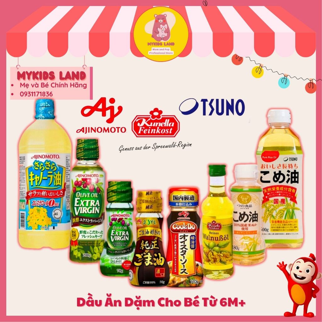 Dầu ăn dặm nguyên chất Nhật Bản cho bé từ 6M+ ( Dầu óc chó, dầu gạo, dầu olive, dầu mè , dầu hoa cải )