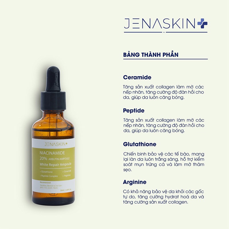 Serum Dưỡng Trắng Da Jenaskin Niacinamide 20% 50ml Giảm Thâm Nám Chống Oxy Hóa Hienauth