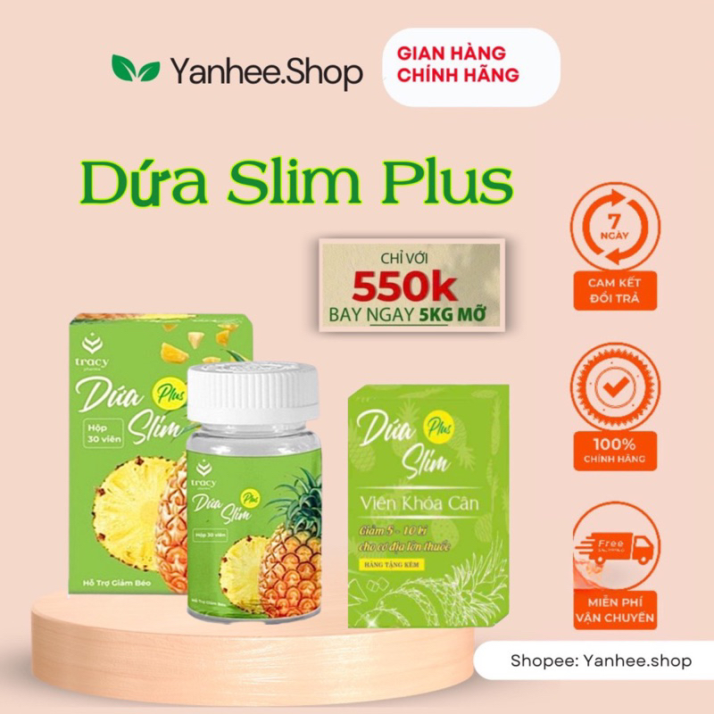 Uống giảm cân Dứa slim plus siêu phẩm cho cơ địa chai lì tặng kèm khóa cân