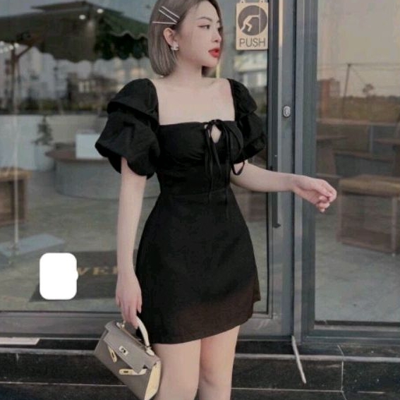 Đầm tiểu thư tay phồng cột nơ mặc được 2 kiểu vải kate lụa BC