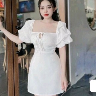 Đầm tiểu thư tay phồng cột nơ mặc được 2 kiểu vải kate lụa BC
