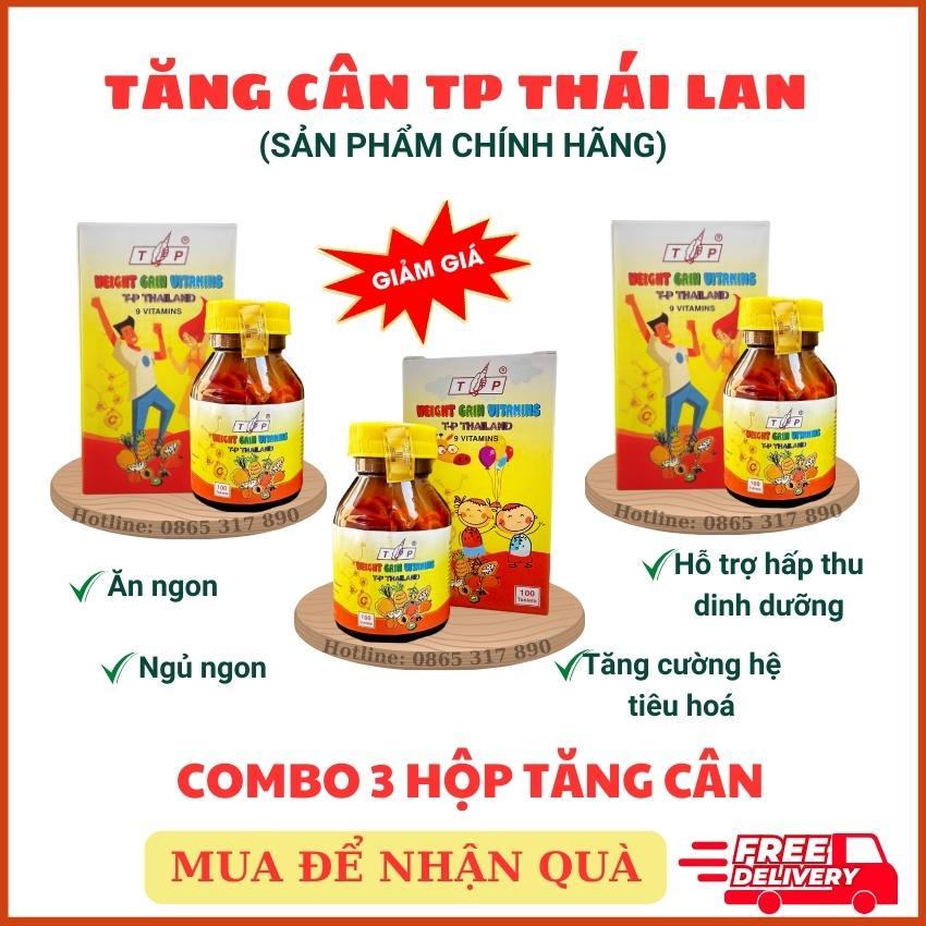 Tăng cân TP Thái Lan, combo 3 hộp vitamin tăng cân TP thái lan hộp 100 viên mẫu mới hiệu quả tăng từ 2 đến 6kg