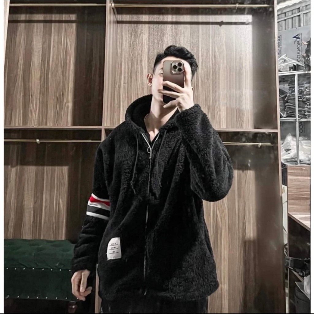 Áo Khoác Lông Thome - Áo Khoác Lông Cừu Có Mũ Cao Cấp - Mẫu Áo Lông Hot Nhất 2023 Phong Cách Boy Phố