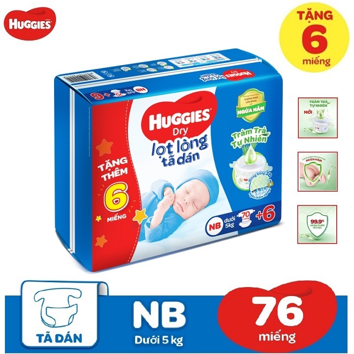 Bỉm/Tã Dán Huggies NB70. S88. S54, M76, L68