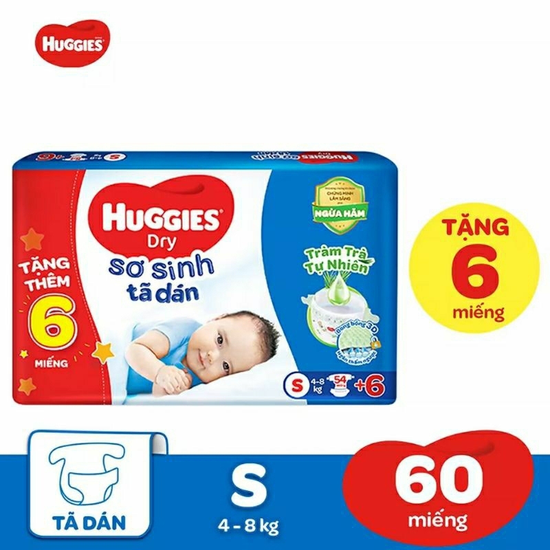 Bỉm Tã Dán Huggies NB70. S88. S54, M76, L68