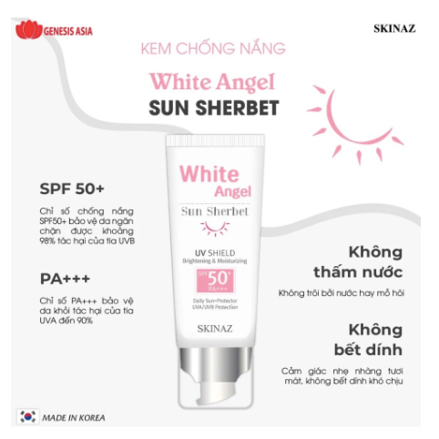 Kem chống nắng White Angel Sun Sherbet SKINAZ 70ml Hàn Quốc