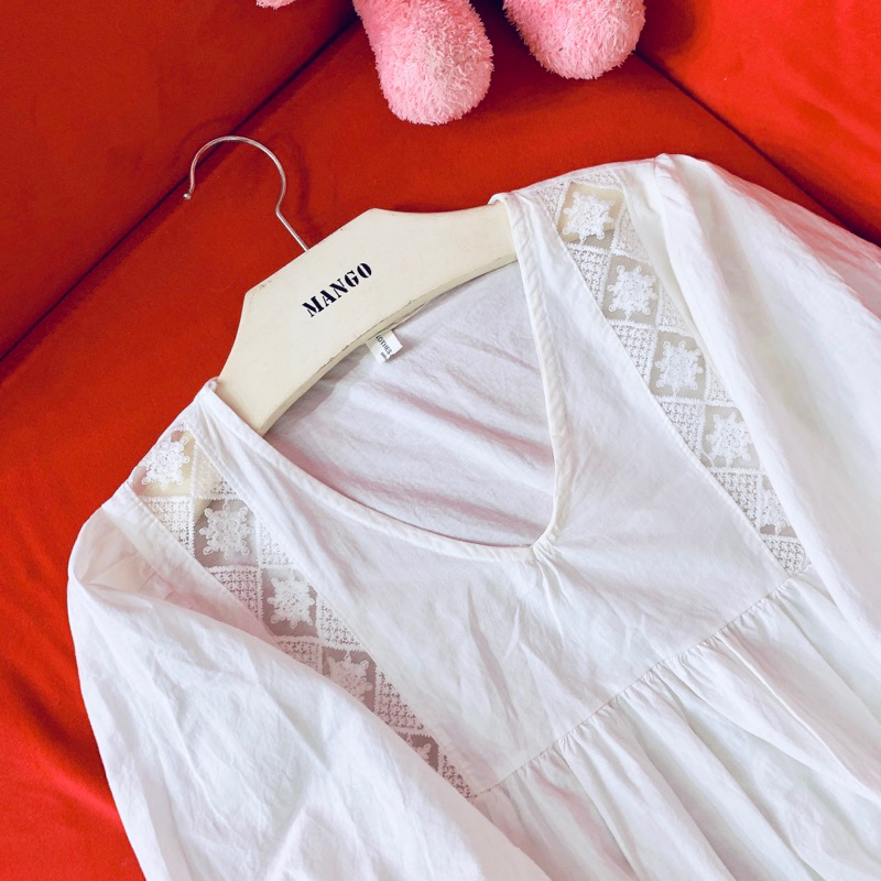 Thanh lý áo babydoll trắng xô mềm phối ren< 55kg độ mới 90%