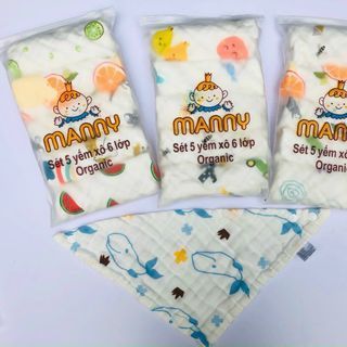 Set 5 khăn xô nhăn 6 lớp Manny cotton mềm mịn cho bé