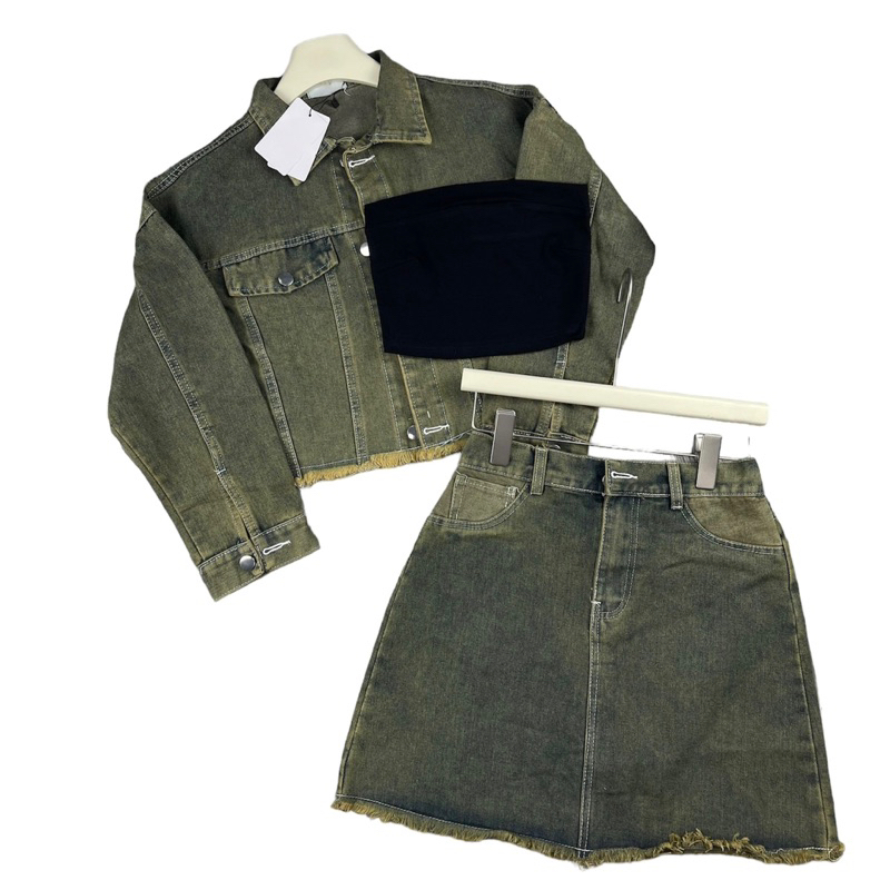 Set bò Jean quảng châu áo dài tay + chân váy siêu chấtSet jeans, set bò, set jeans hot, set jeans crotop, set bò cá tính