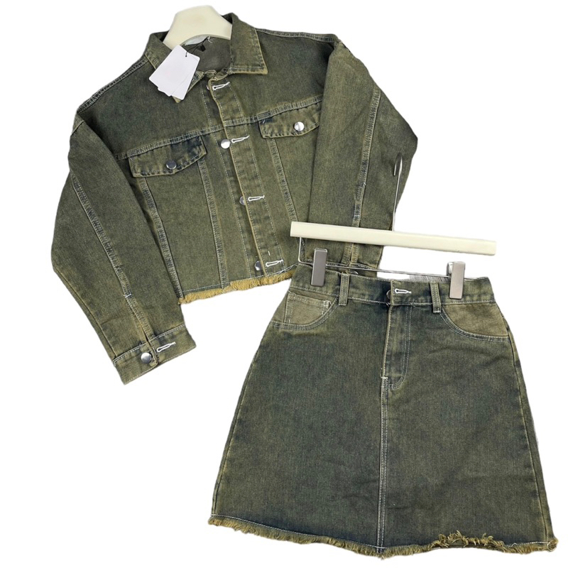 Set bò Jean quảng châu áo dài tay + chân váy siêu chấtSet jeans, set bò, set jeans hot, set jeans crotop, set bò cá tính