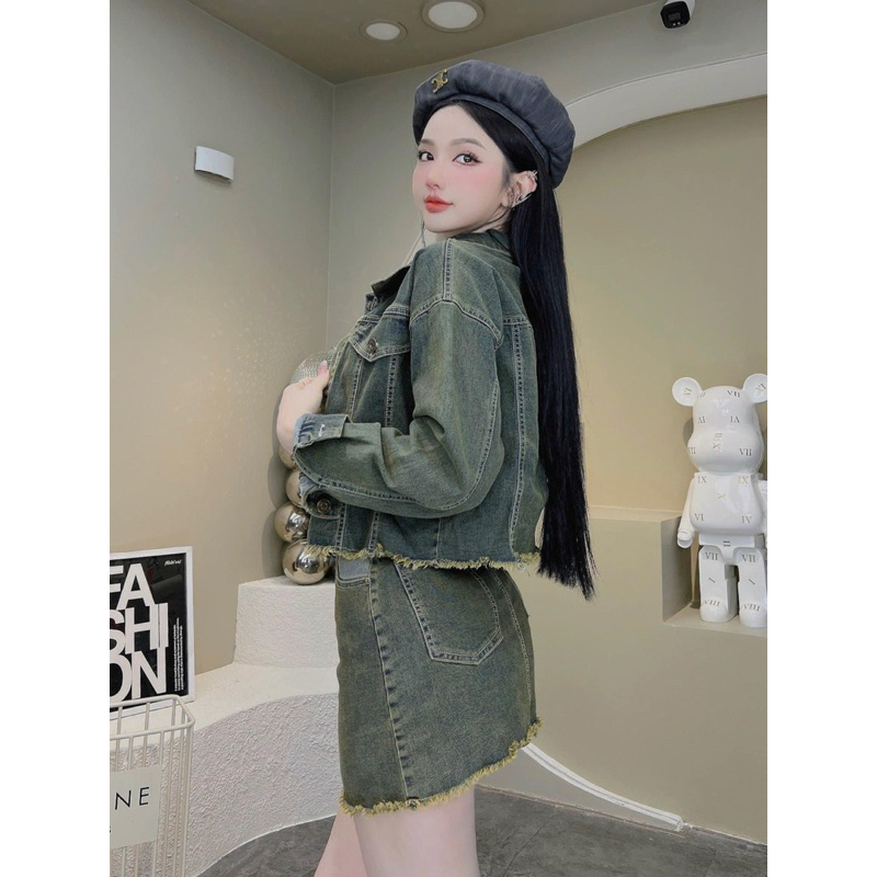 Set bò Jean quảng châu áo dài tay + chân váy siêu chấtSet jeans, set bò, set jeans hot, set jeans crotop, set bò cá tính