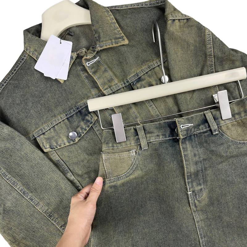 Set bò Jean quảng châu áo dài tay + chân váy siêu chấtSet jeans, set bò, set jeans hot, set jeans crotop, set bò cá tính