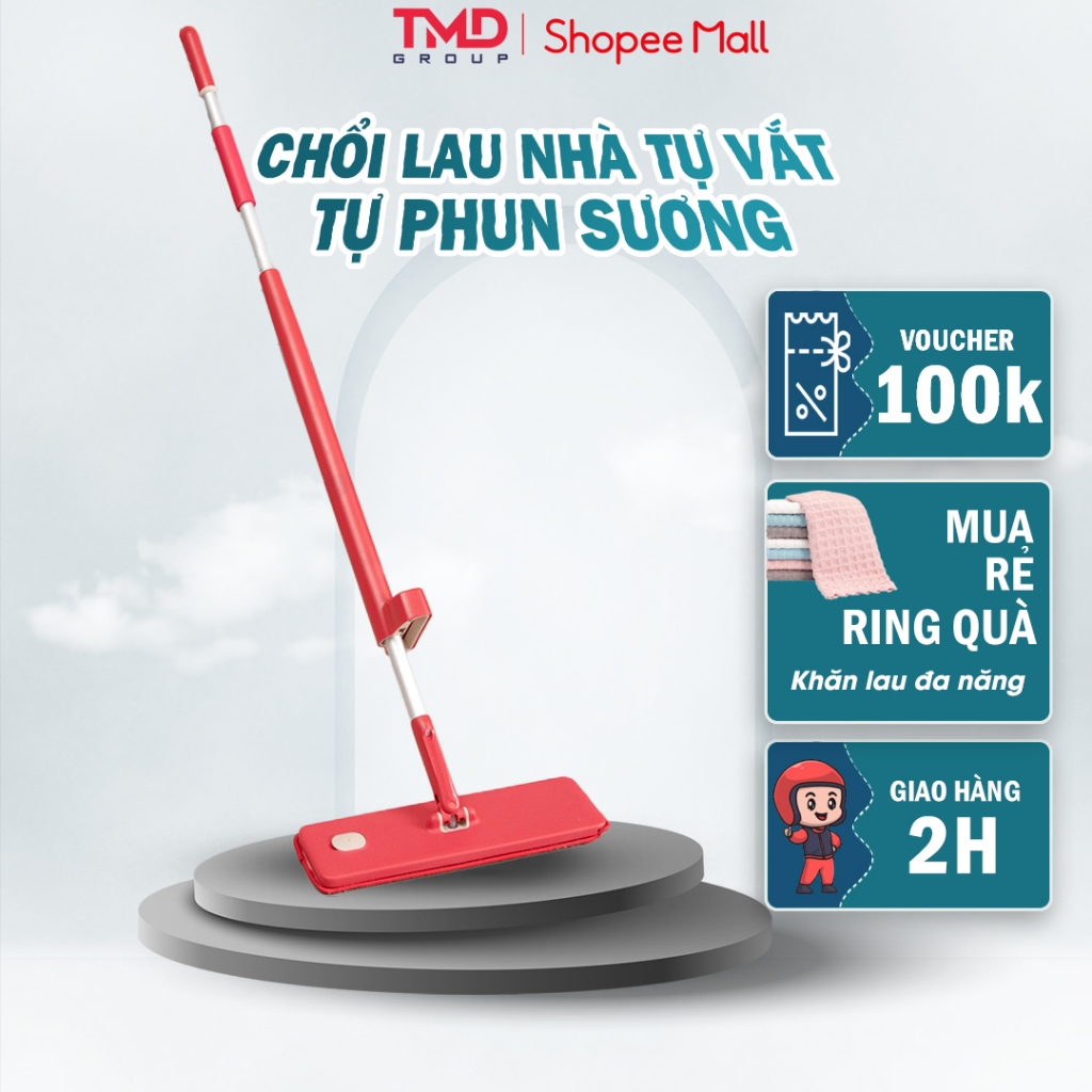 Chổi lau nhà tự vắt thông minh TMD GROUP tích hợp phun sương - Chất liệu hợp kim nhôm, nhựa ABS siêu bền |BH 6 tháng