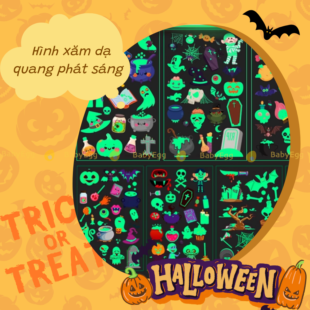 Sticker hình xăm Noel Dạ quang Phát sáng Hoạ tiết Giáng sinh đáng yêu cho bé, HÌNH XĂM chủ đề lễ hội hóa trang