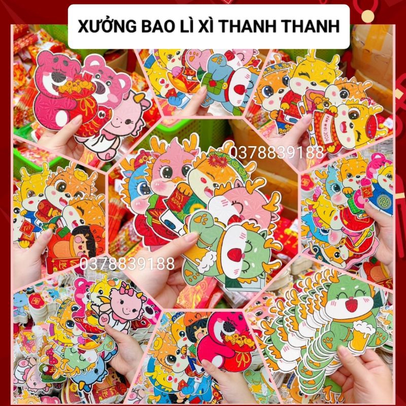 Combo 60 cái bao lì xì Chibi Tết 2024 dạ quang loại 1