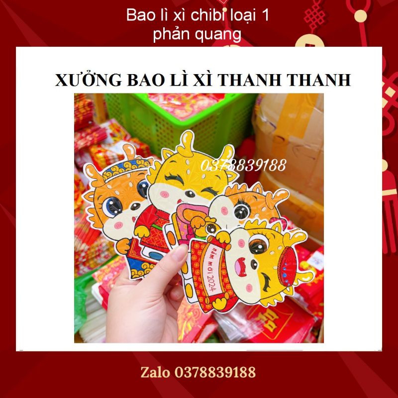 Combo 60 cái bao lì xì Chibi Tết 2024 dạ quang loại 1