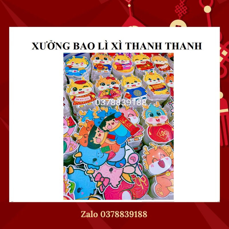 Combo 60 cái bao lì xì Chibi Tết 2024 dạ quang loại 1