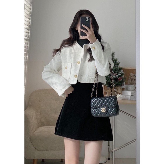 ÁO KHOÁC DẠ DÁNG CROPTOP CÚC ĐỒNG TÚI TRƯỚC TIỂU THƯ FREESIZE DƯỚI 55KG