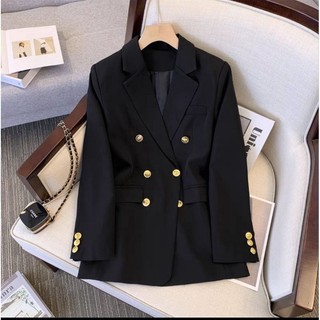 Áo Blazer Dáng dài 2 lớp cúc đồng có đệm vai cao cấp Freesize dưới 60kg