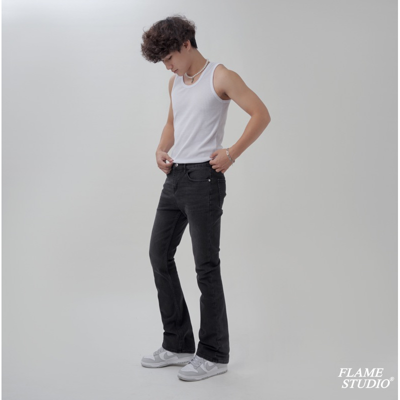 𝑭𝑳𝑨𝑹𝑬 𝑫𝑬𝑵𝑰𝑴 𝑰𝑵 𝑩𝑳𝑨𝑪𝑲 𝑭𝑨𝑫𝑬𝑫 𝑽2 - Quần Jeans Nam Ống Loe Đen Bạc