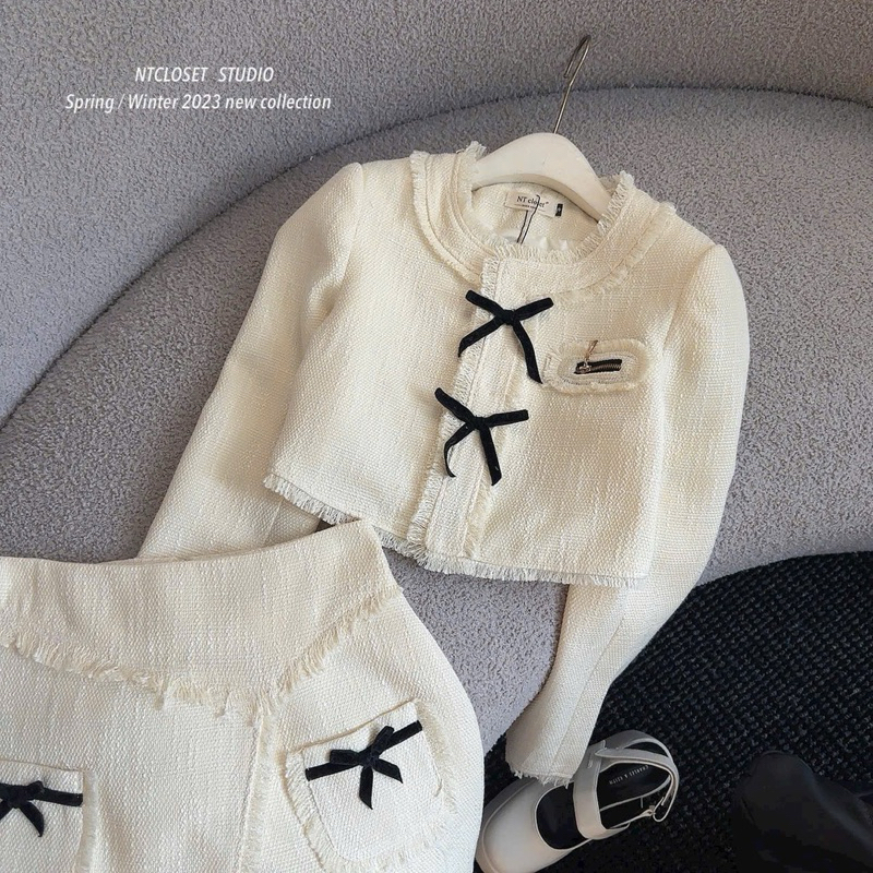 Set dạ tweed đính nơ