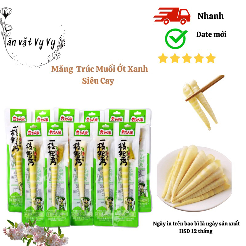 Măng trúc nguyên cây muối ớt xanh 35gam