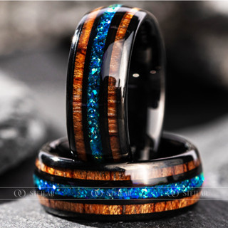 Nhẫn Phong Thuỷ Vĩnh Cửu Stellar "The Carpenter" Mệnh Thuỷ - Đa Tầng Đá Opal Xanh Blue - Chất Liệu Vonfram