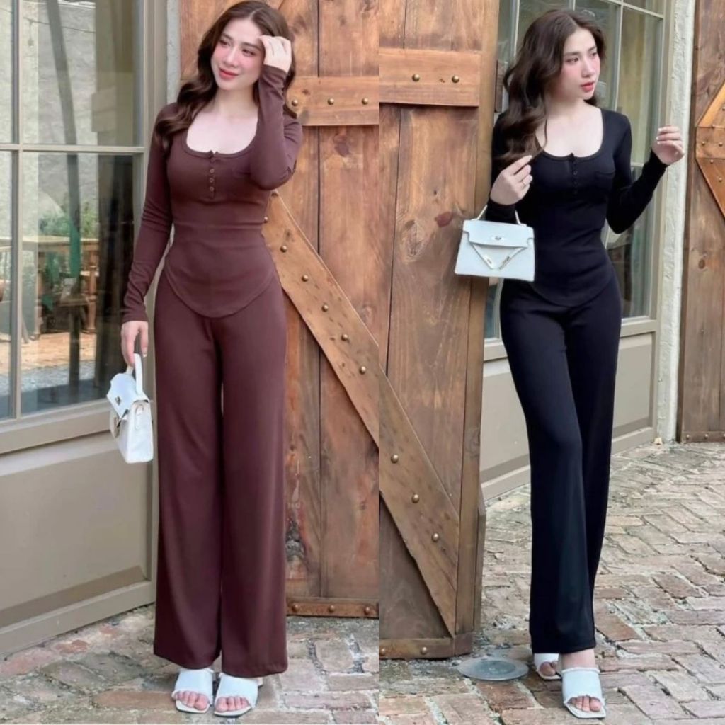 Đồ Bộ Nữ Bigsize Áo Tay Dài Quần Dài Thu Đông Thun Gân Tăm Lạnh ESHOP Set Đồ Nữ Đẹp Sang Chảnh Mặc Nhà Đi Chơi TL68