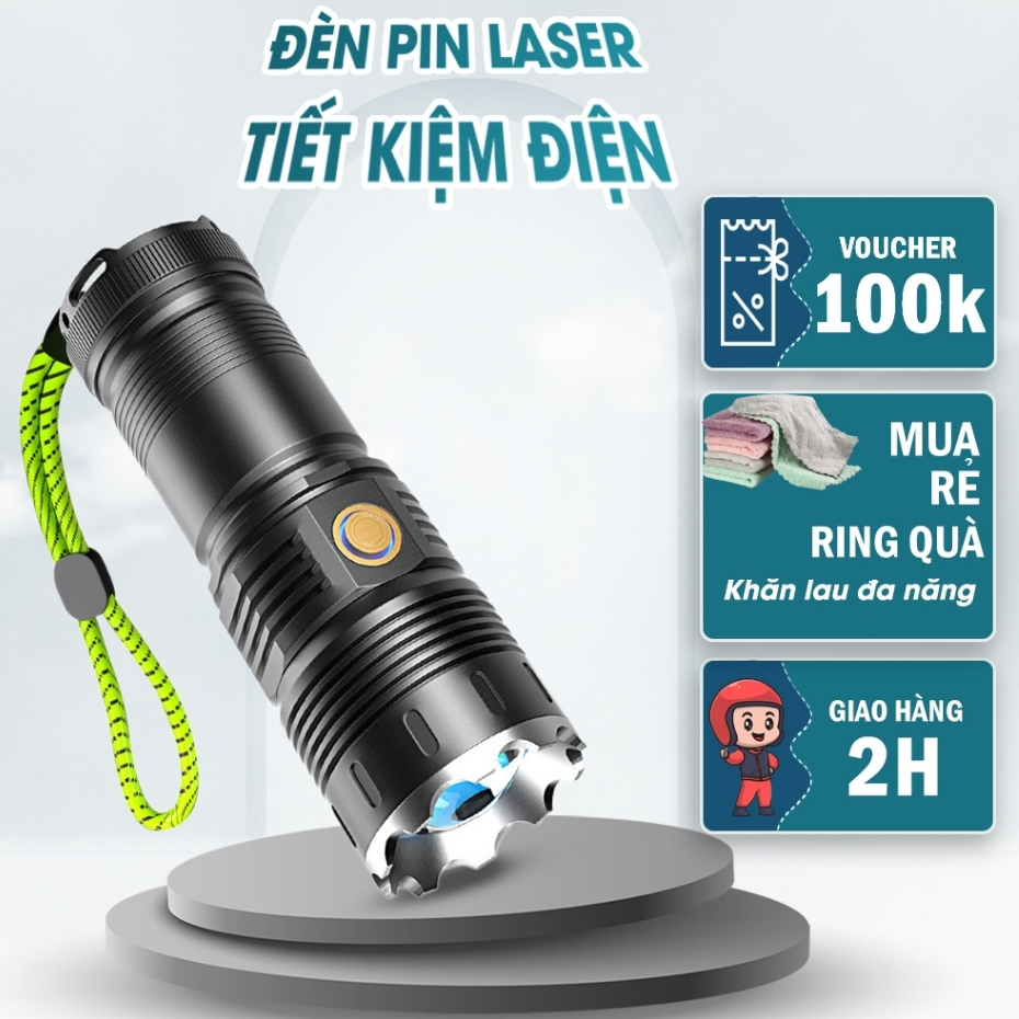 Đèn Pin NMC STORE Laser Siêu Sáng Chip led cao cấp tăng tuổi thọ, pin kép dùng 8-12h, sạc nhanh