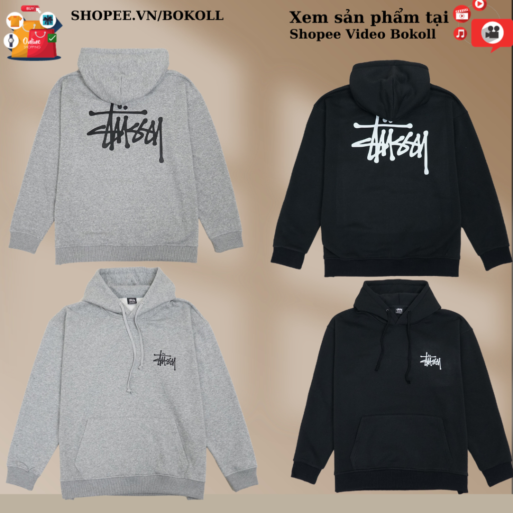 Áo hoodie stussssy basic nam nữ form rộng vải cottton organic hàng quảng châu cao cấp