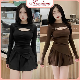 💖FREESHIP💖Set Bộ Đồ Nữ Áo Dài Khoét Ngực Vạt Chéo Mix Quần Sooc Đùi Xòe Freesize - Kim Dung Fashion Store