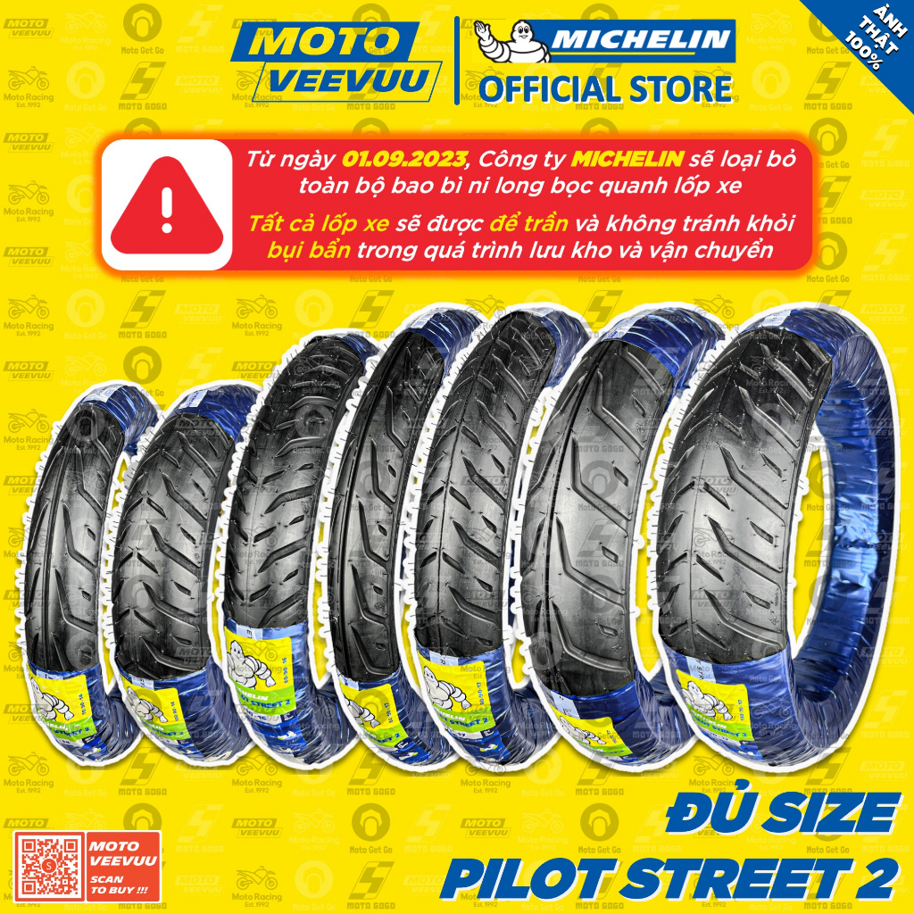 Vỏ lốp xe máy MICHELIN Pilot Street 2 đủ size 60 70 80 90 100 110 120 130 140 150 10 14 16 17 Exciter Winner Vario AB