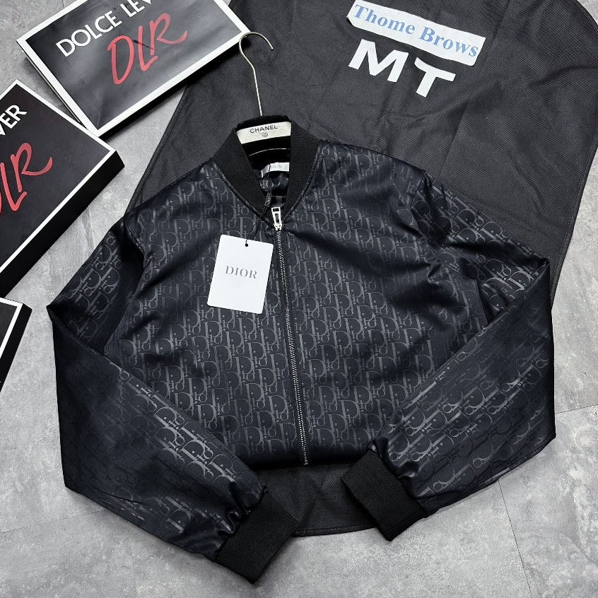 Áo Khoác Bomber Dio Nam Vân Phối Dập Chìm Bo Cổ Tàu Quảng Châu - Áo Khoác Bomber Dio Nam Nữ