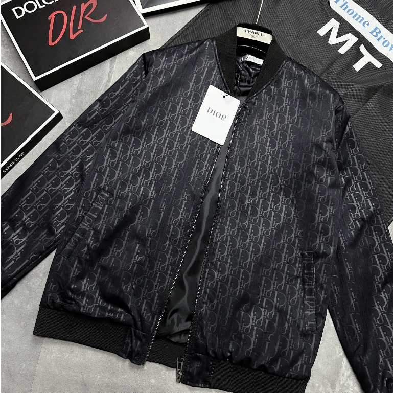 Áo Khoác Bomber Dio Nam Vân Phối Dập Chìm Bo Cổ Tàu Quảng Châu - Áo Khoác Bomber Dio Nam Nữ