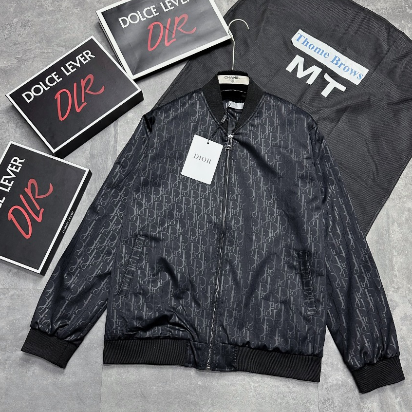 Áo Khoác Bomber Dio Nam Vân Phối Dập Chìm Bo Cổ Tàu Quảng Châu - Áo Khoác Bomber Dio Nam Nữ