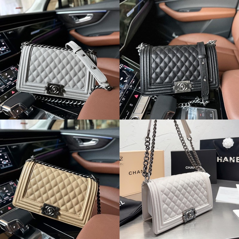 Túi boy size 20-25 tag bạc da sần box nam châm