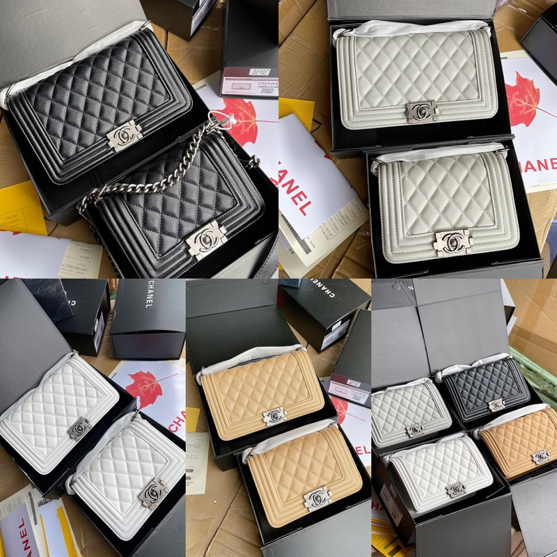 Túi boy size 20-25 tag bạc da sần box nam châm