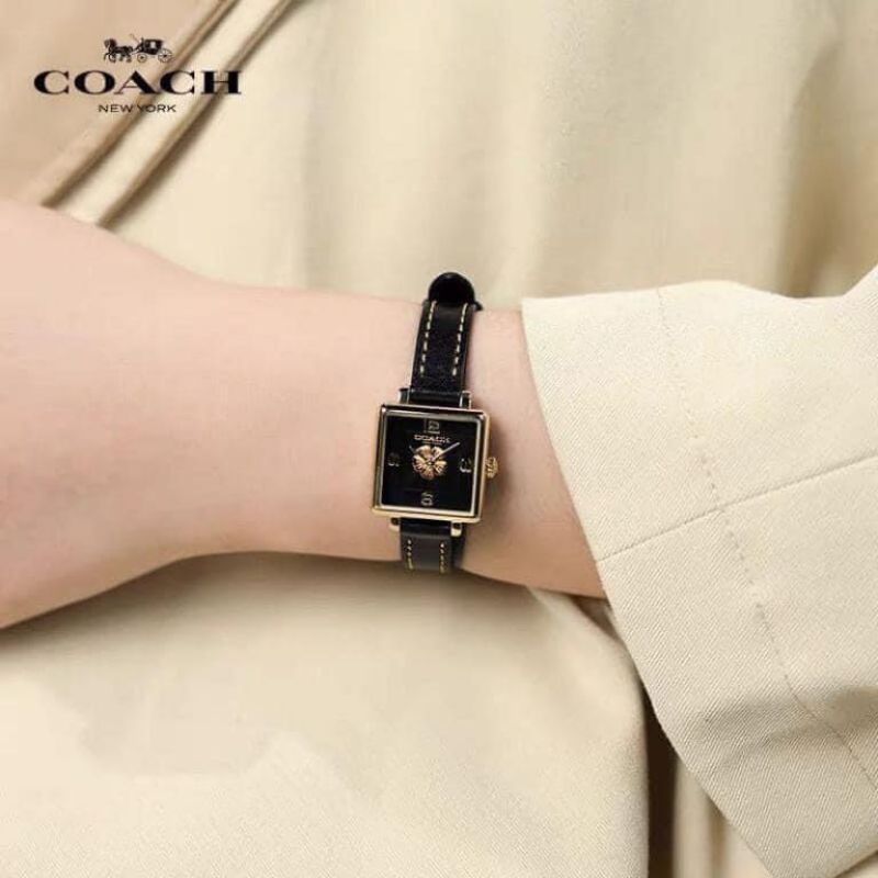 Đồng Hồ Nữ Mặt Hoa Trà, Dây Da Màu Đen Siêu Sang