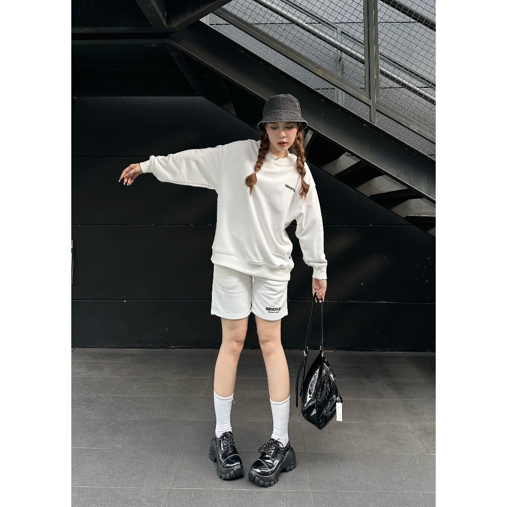 Quần short Nỉ chân cua cotton 350gsm Devotus Local Brand Unisex Signature Q002 in kéo lụa logo